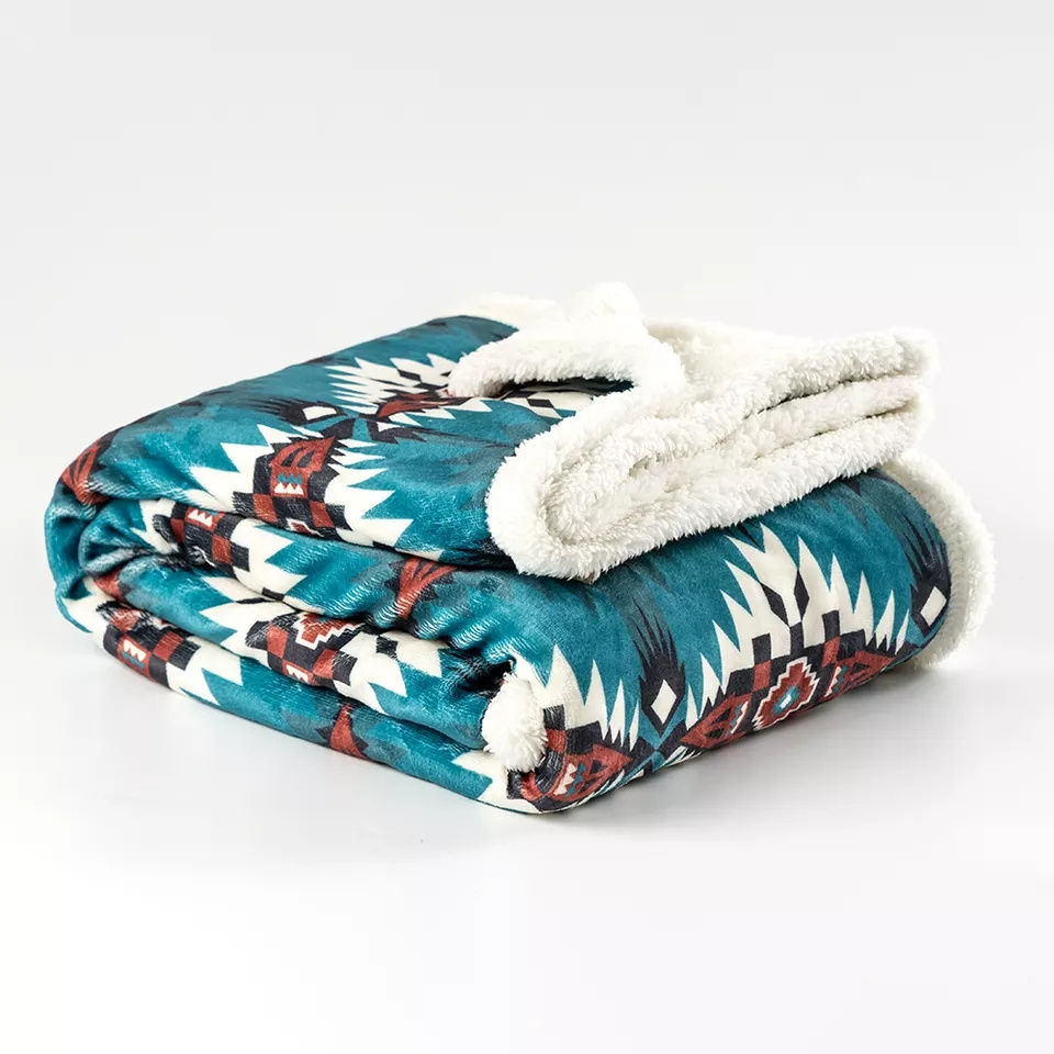 Wholesale Winter Blanket Blue River Southwest Throw Sherpa Blanket Western Aztec Native American Indian Winter Blanket Big Size