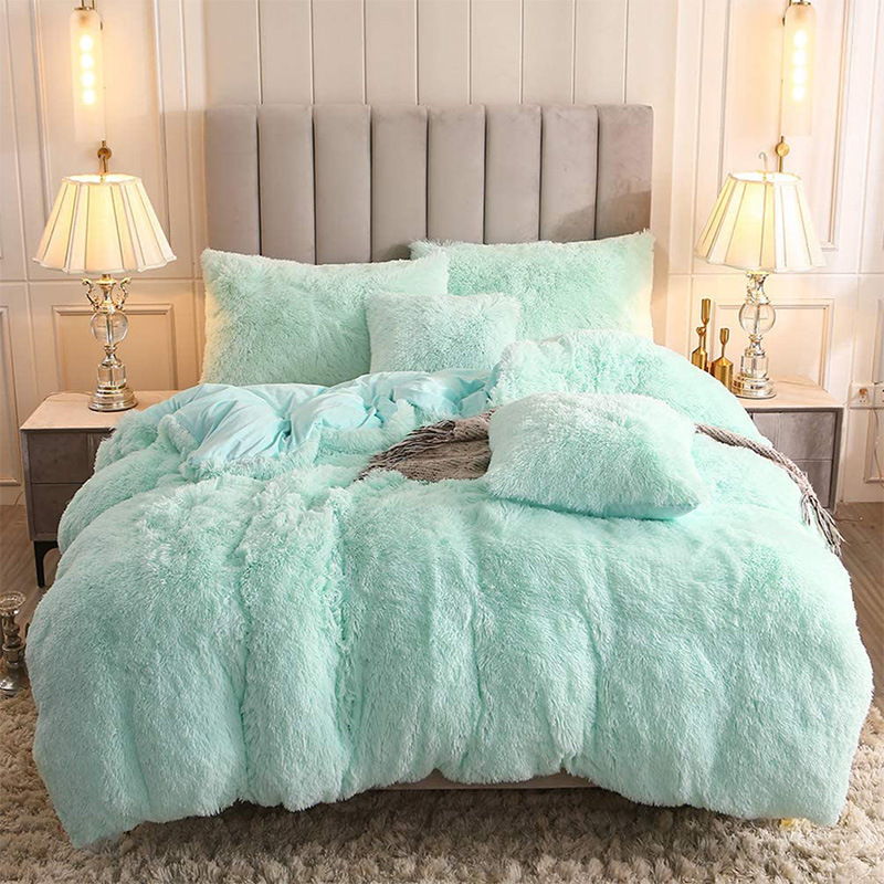 Wholesale luxury fluffy 3pcs duvet cover sets warm shaggy plush bedsheet crystal velvet bedding set for winter