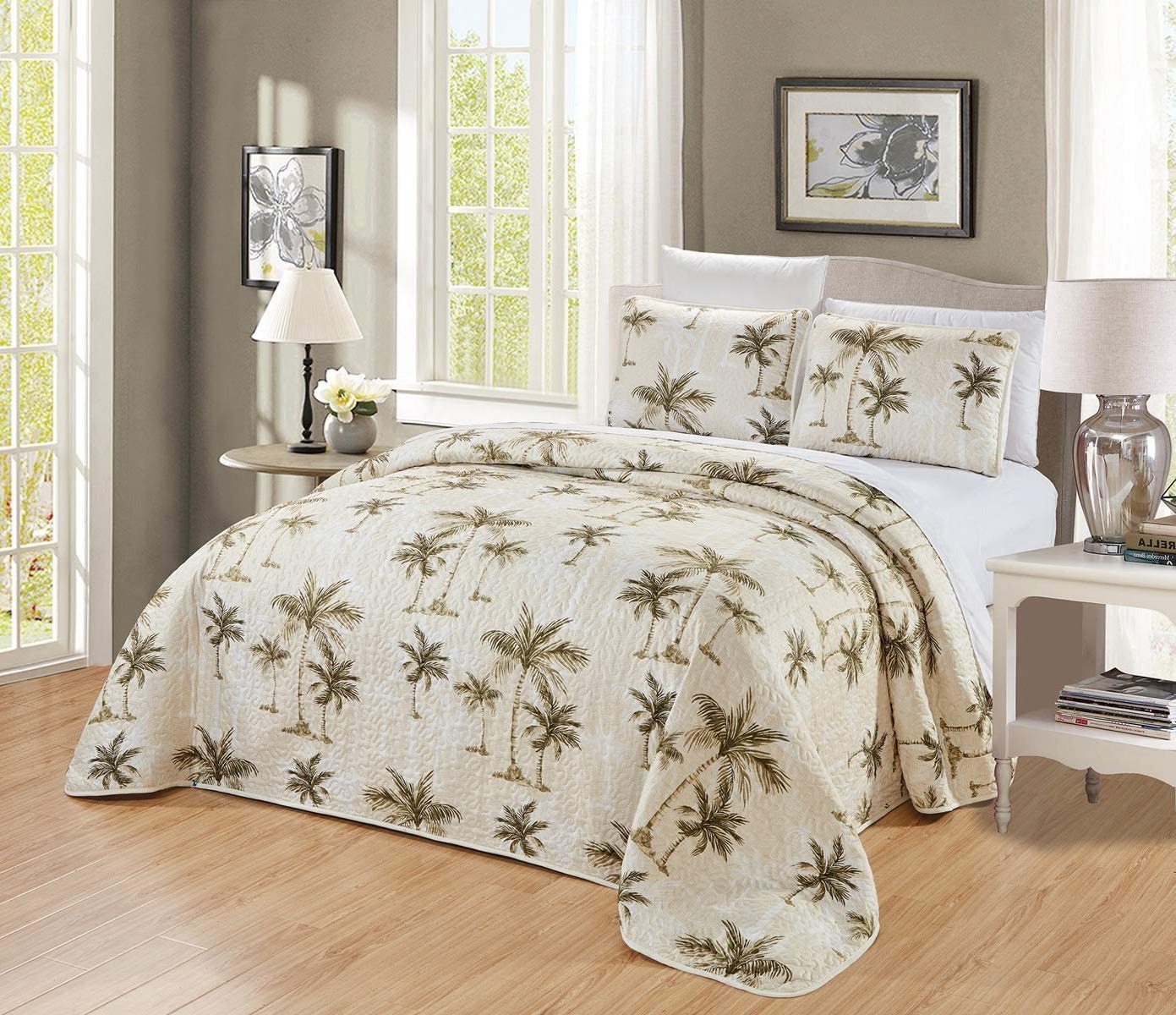 Hot Selling Tropical Palm Tree 100% Polyester Quilt Bedspread