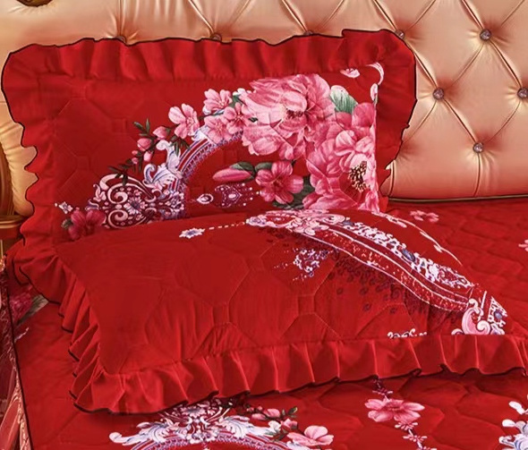 Sunwin Textile Factory Wholesale Princess Style Quilted Crystal Velvet Bed Skirt Lace Thickened Non-slip Bedspread