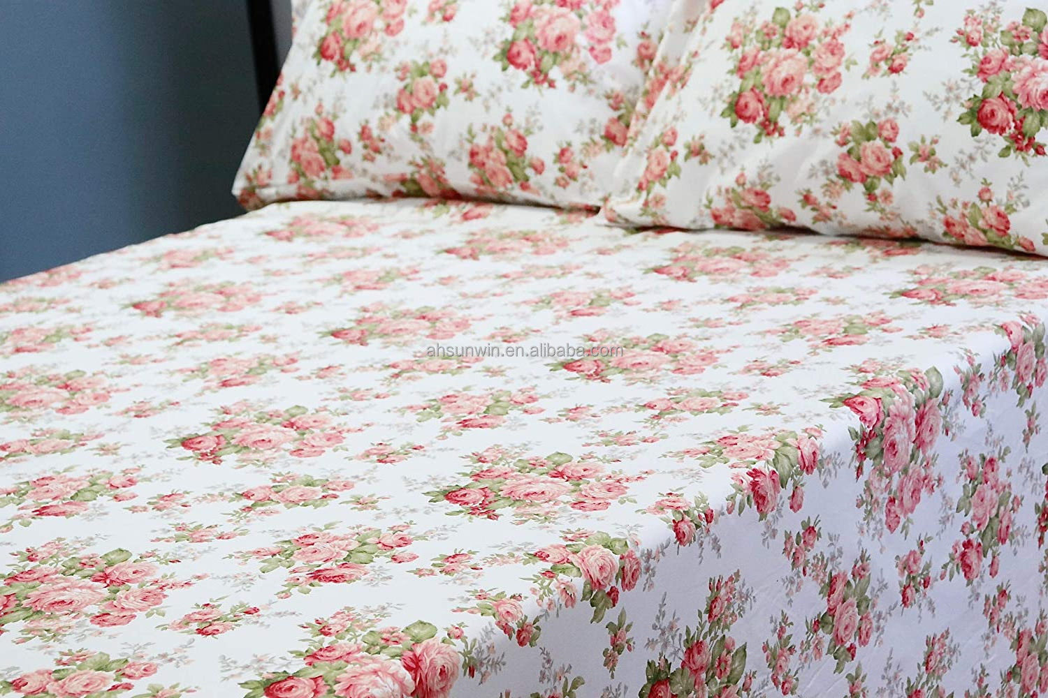 Beautiful Floral Pink  Bedding Super Soft Comfort 100% Polyester Bed Sheets Set for Home