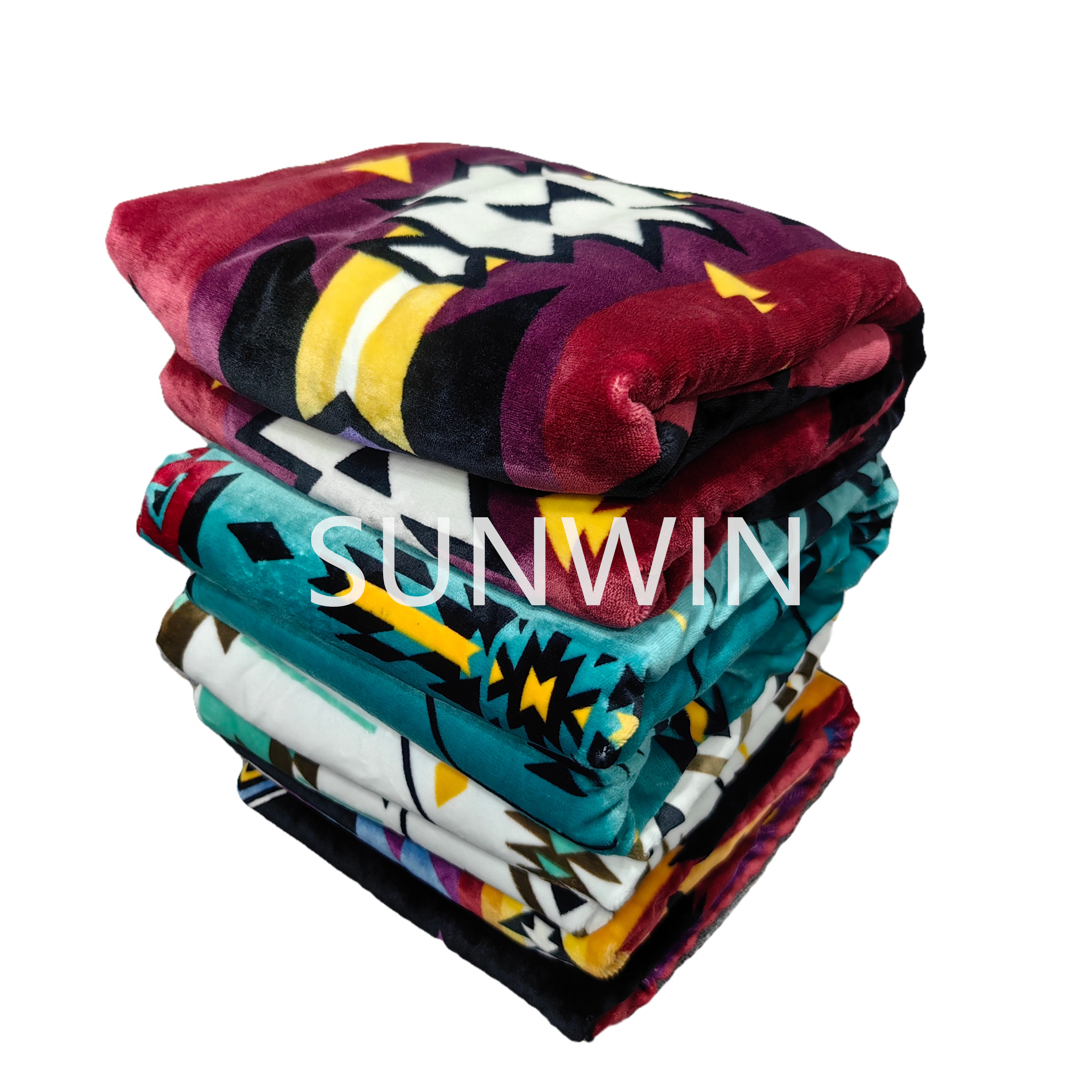 Southwest Native American Flannel Microfiber Throw Blanket, Indian Tribal Aztec Geometry Travel  Bed Plush Blanket