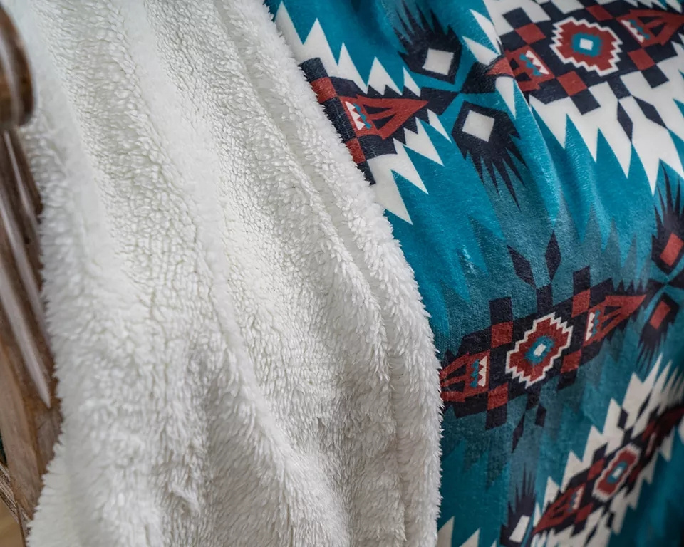 Wholesale Winter Blanket Blue River Southwest Throw Sherpa Blanket Western Aztec Native American Indian Winter Blanket Big Size