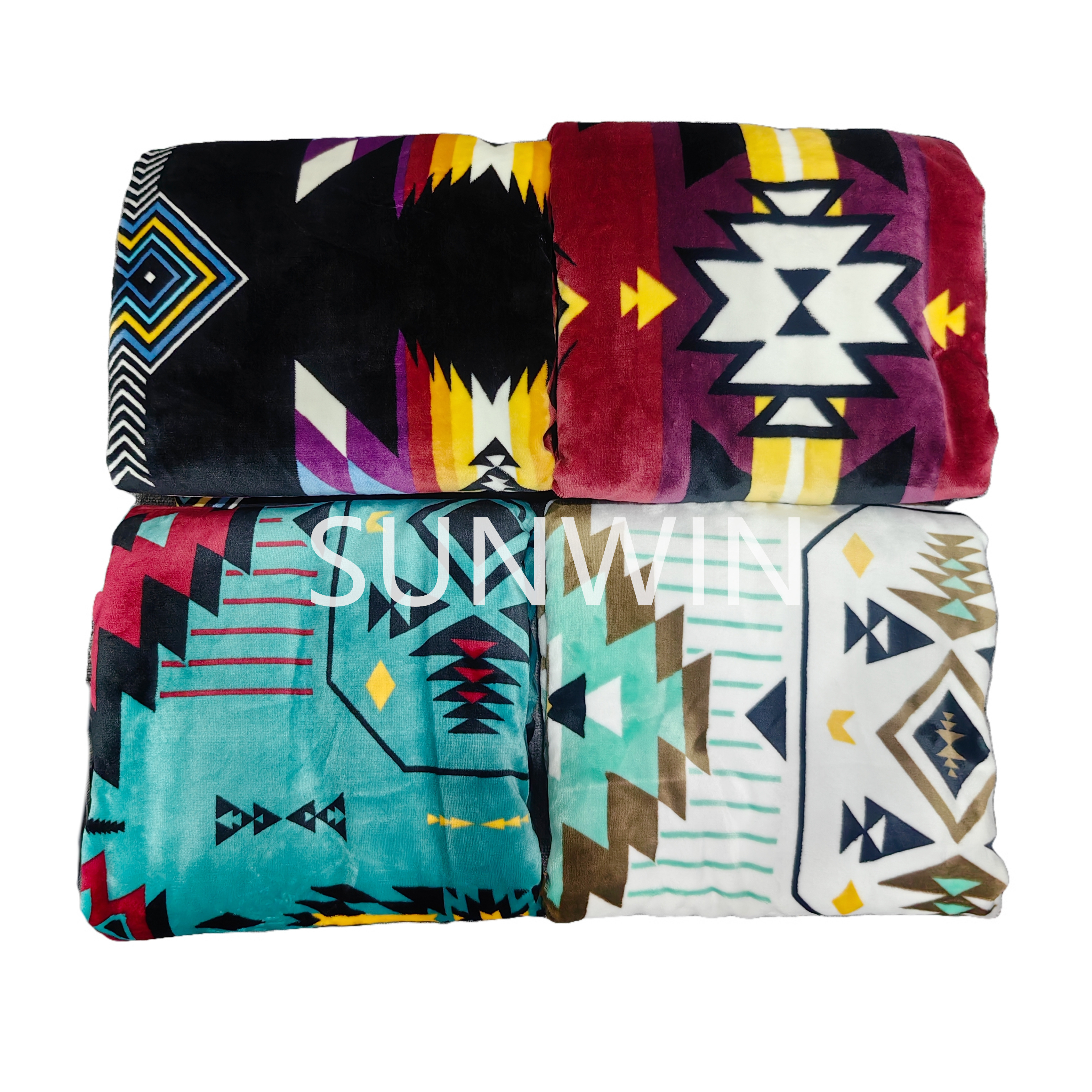 Southwest Native American Flannel Microfiber Throw Blanket, Indian Tribal Aztec Geometry Travel  Bed Plush Blanket