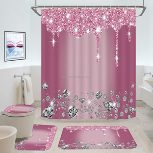 Sunwin 4PCS pink diamond shower curtain set 100% polyester shower curtain 3d  luxury for bathroom,hotel