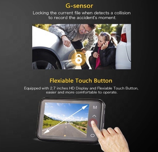 Video camera car , 2.7 inch IPS touch screen 1080P Full HD  WDR 8 IR LED  parking monitor super night vision car camera dvr