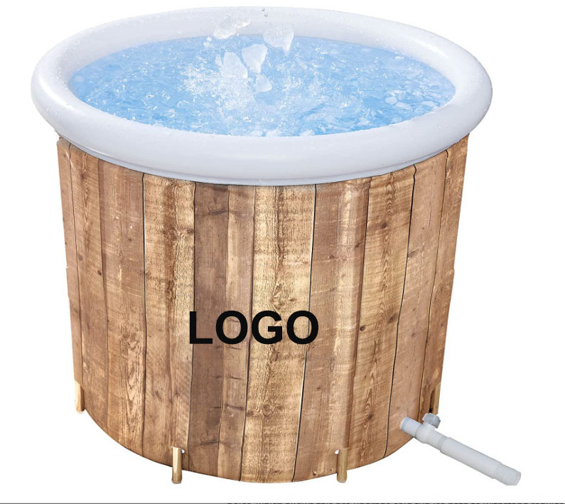 Portable Pvc Inflatable Folding Ice Bath Tub for Adults Wood Grain Ice Bath Barrels