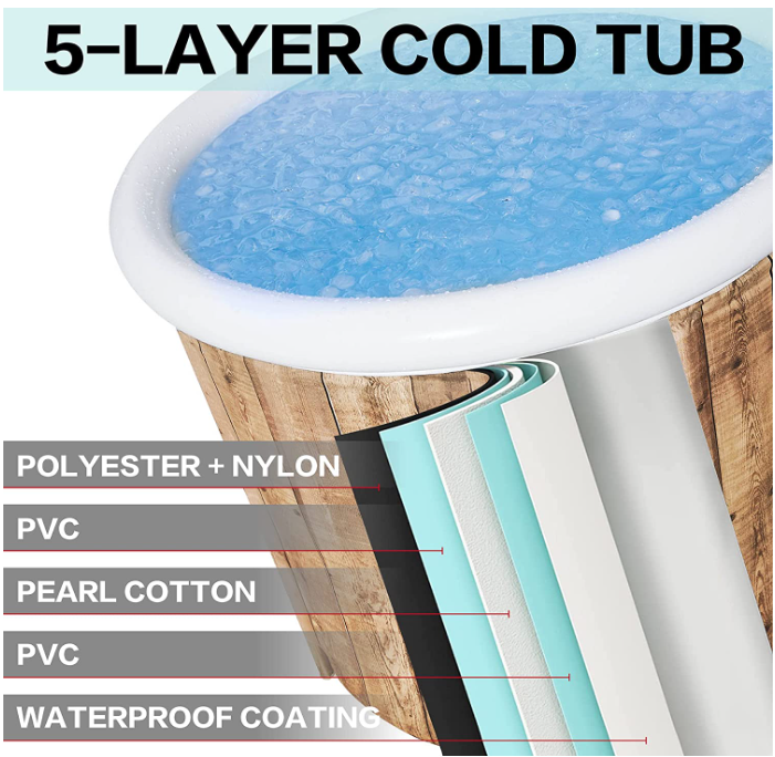 Portable Pvc Inflatable Folding Ice Bath Tub for Adults Wood Grain Ice Bath Barrels