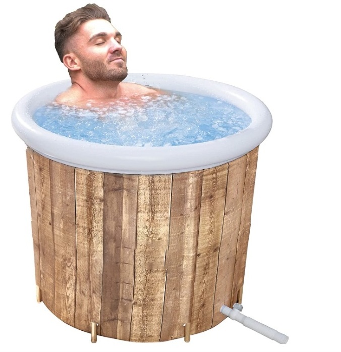 Portable Pvc Inflatable Folding Ice Bath Tub for Adults Wood Grain Ice Bath Barrels