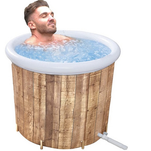 Portable Pvc Inflatable Folding Ice Bath Tub for Adults Wood Grain Ice Bath Barrels