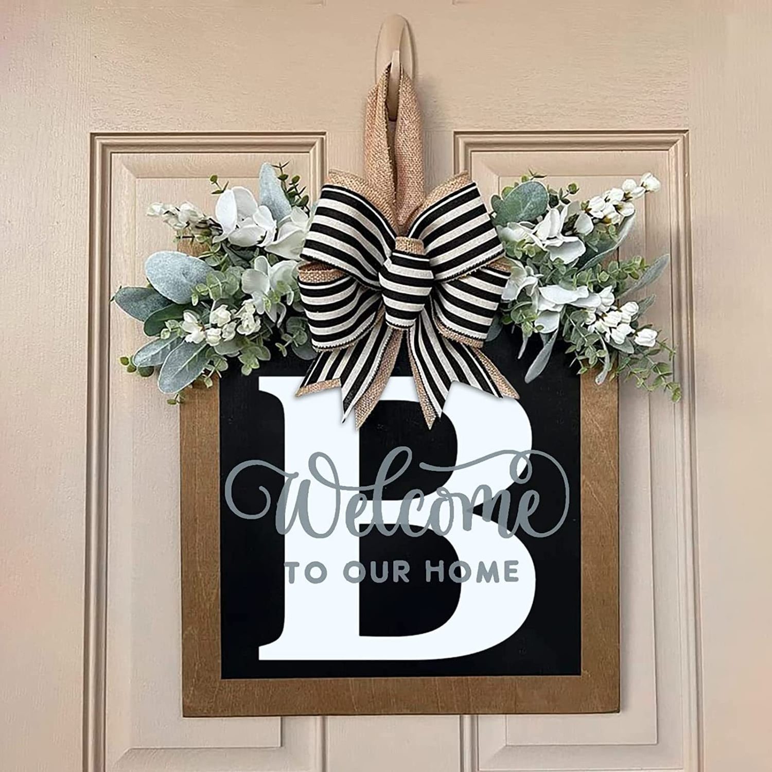 Wholesale 26 Letters Square Wreath Front Door Hanger Farmhouse Wood Hanging Mother's Day Wooden Home Decoration Door Decor