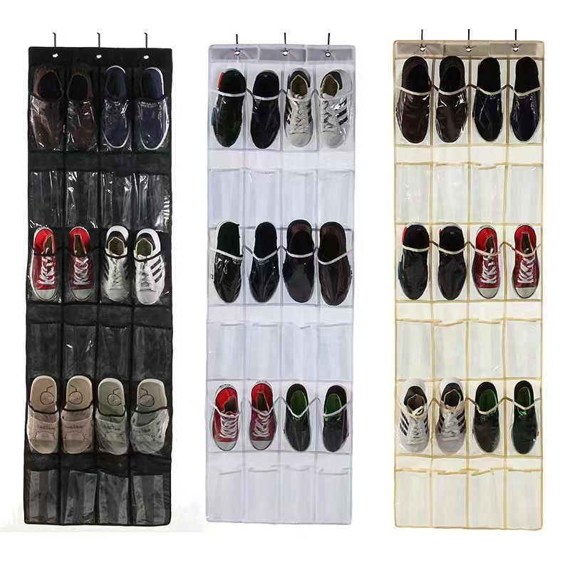 24 Pockets Clear Over The Door Hanging Shoe Organizer for Shoes and Kids Toy  Closet Storage Holder