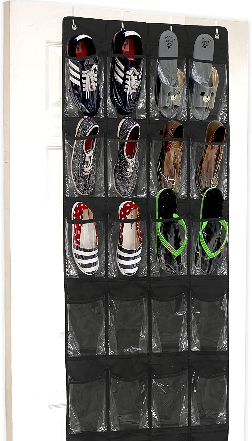 24 Pockets Clear Over The Door Hanging Shoe Organizer for Shoes and Kids Toy  Closet Storage Holder