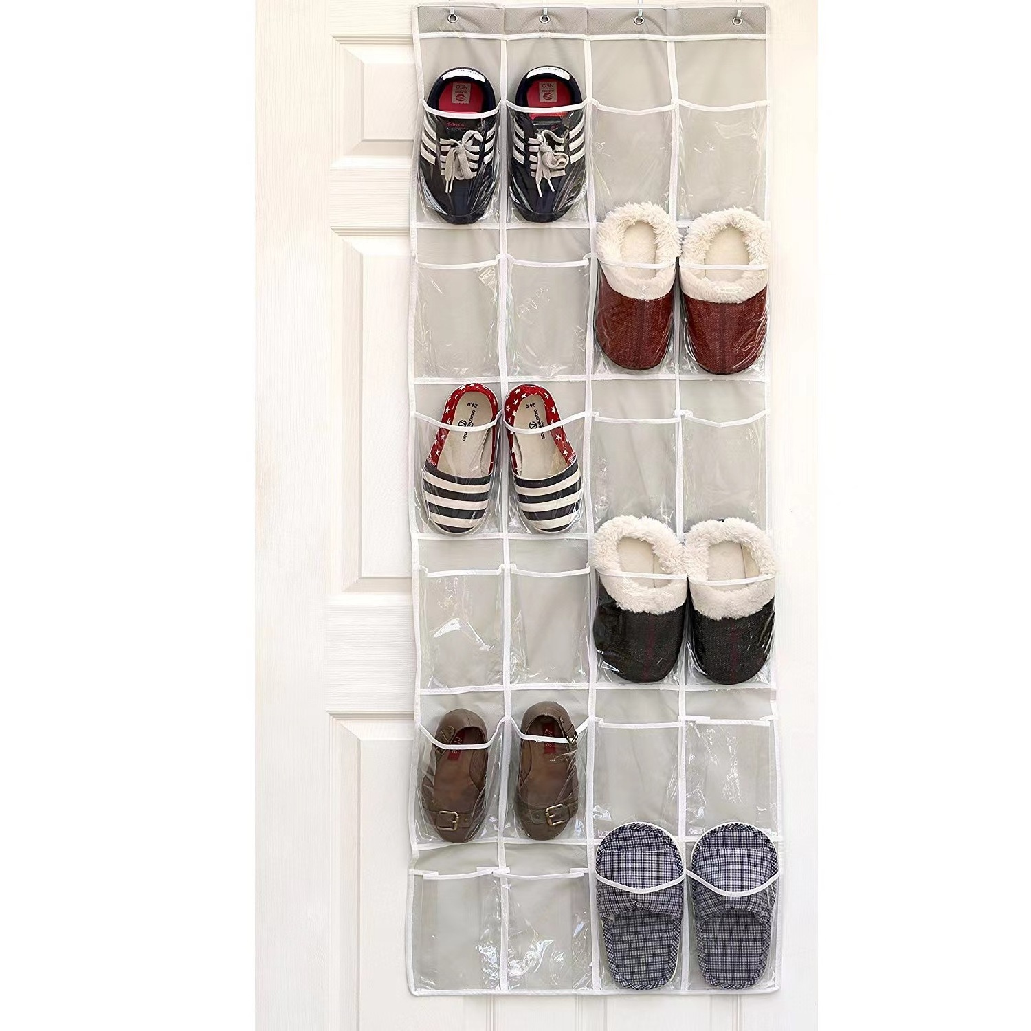 24 Pockets Clear Over The Door Hanging Shoe Organizer for Shoes and Kids Toy  Closet Storage Holder