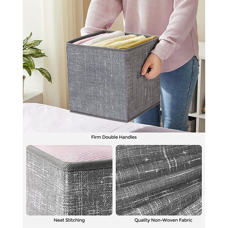 Gray Storage Cubes Foldable Cube Storage Bin Quilt Bottom Storage Box with Double Handles Closet Organizers for Shelves