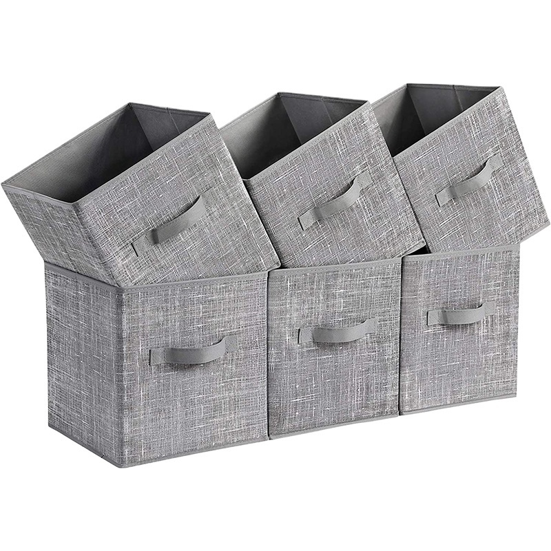 Gray Storage Cubes Foldable Cube Storage Bin Quilt Bottom Storage Box with Double Handles Closet Organizers for Shelves