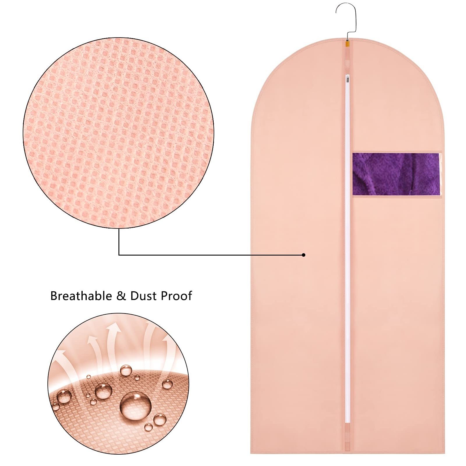 Hanging Pink Garment Bags Suit Bags Dust Cover Breathable Dress Bag for Closet Clothes Storage or Travel