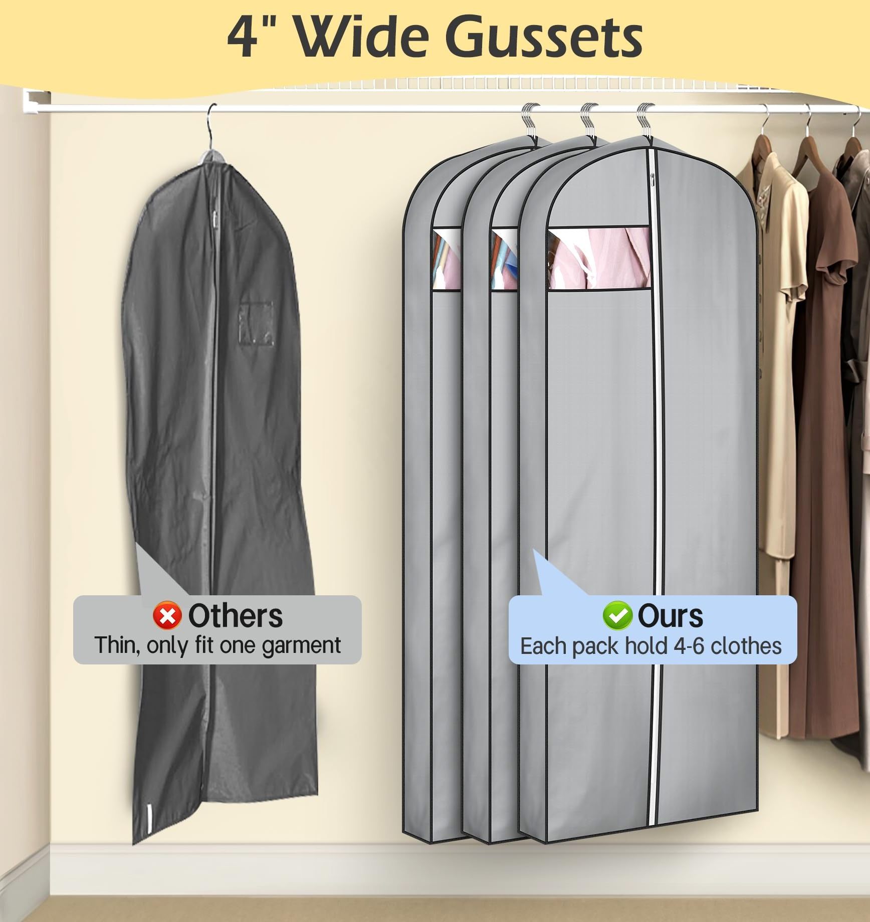 Gusseted Garment Bags for Hanging Clothes Dress Cover for Gowns Long Waterproof Garment Cover for Closet