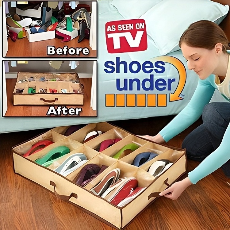 Under Bed Shoe Storage Organizer for Closet Fits12 Pairs Sturdy Underbed Shoe Container space saving shoe organizer with clear