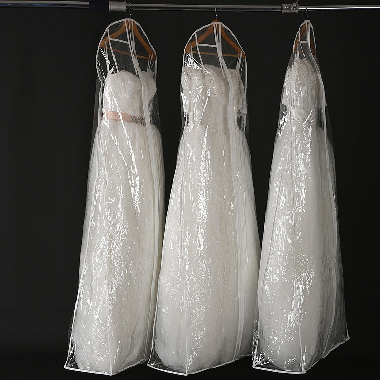 China Wholesale PVC Plastic Dust Bridal Wedding Dress Bag Women's Long Dress Evening Gowns Portable Zip Garment Dress Cover