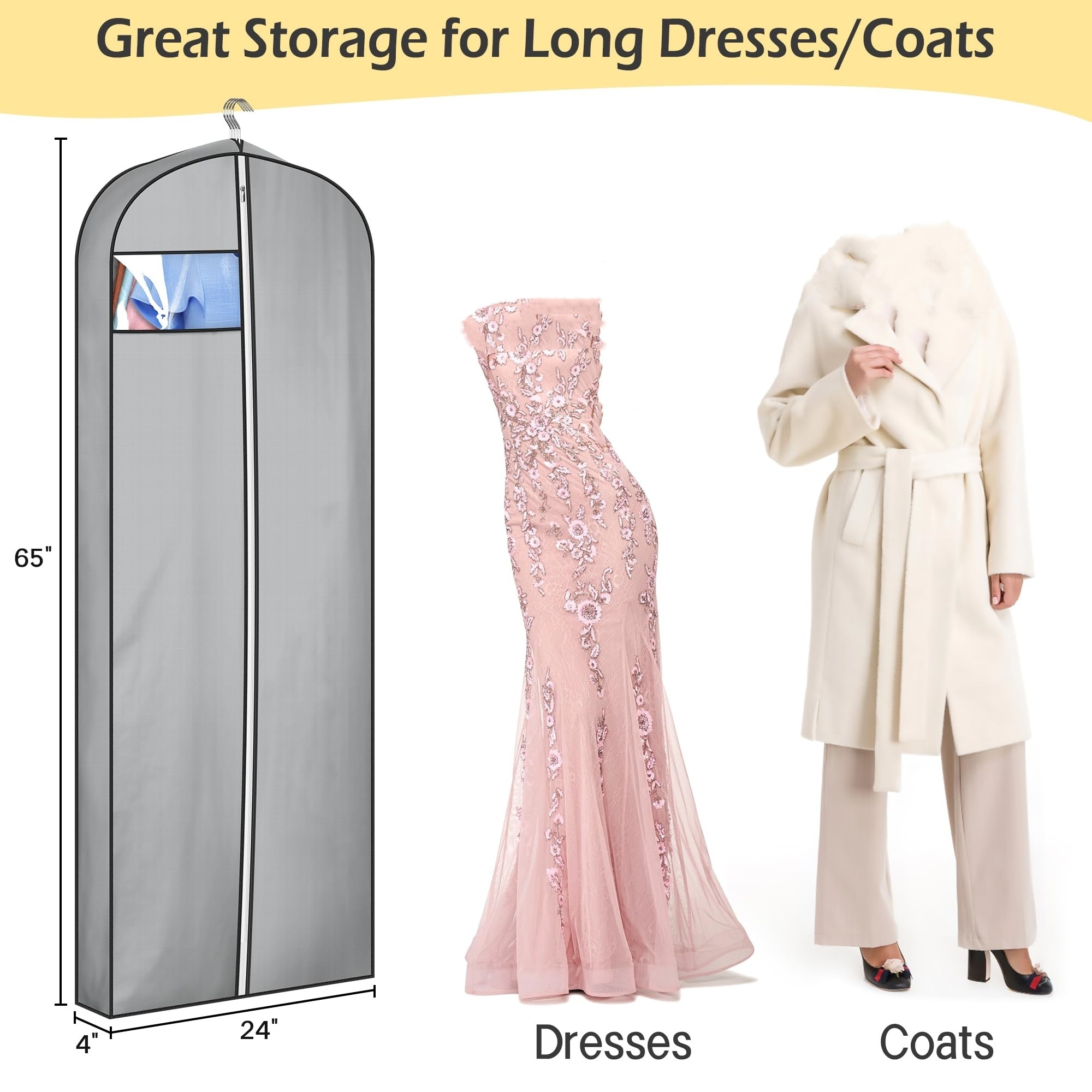 Gusseted Garment Bags for Hanging Clothes Dress Cover for Gowns Long Waterproof Garment Cover for Closet