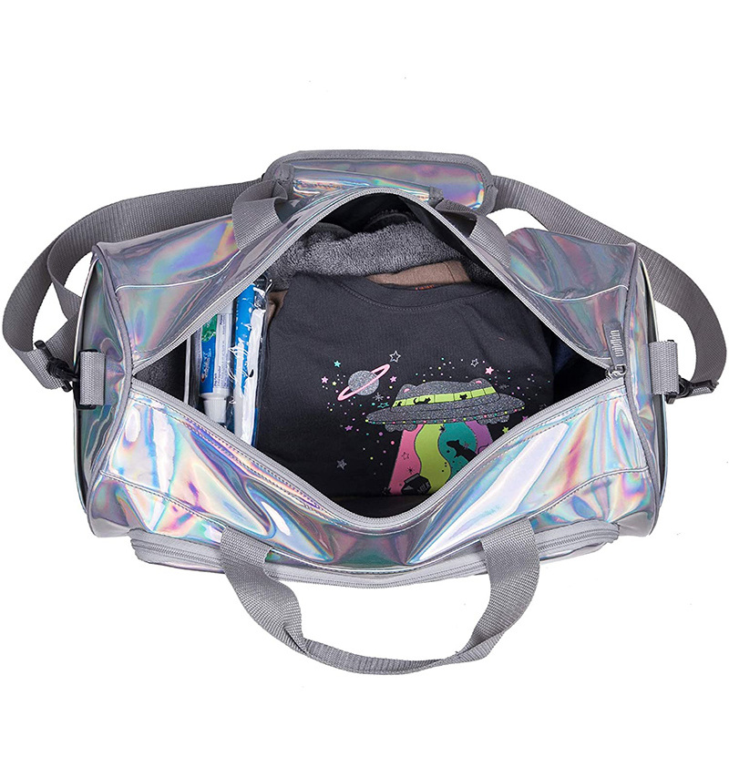 Custom Small Kids Dance Tote Shoulder Duffle Shiny Neon Holographic Duffle Bag For Sports Gym Dance