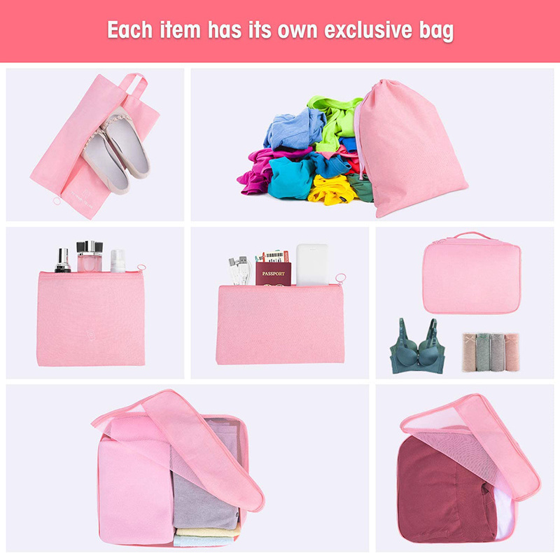 Travel Organizer Accessories with Shoe Bag Underwear Case 7 pcs Set Packing Cubes Travel Luggage Organizer