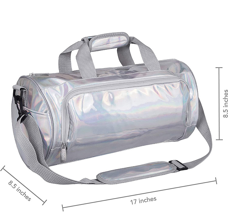 Custom Small Kids Dance Tote Shoulder Duffle Shiny Neon Holographic Duffle Bag For Sports Gym Dance