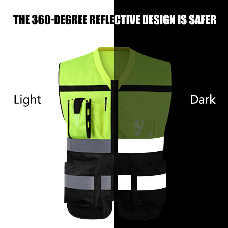 Polyester Traffic Construction Night Working Security Reflective Vests For Men