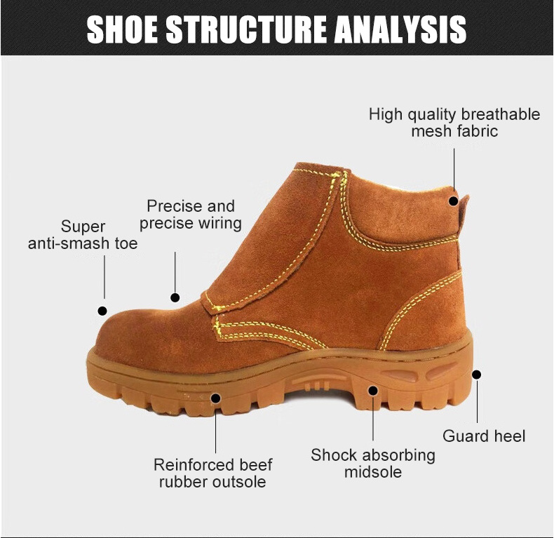 Suede Leather Upper Brown Cat Shoes Work Boots Brand Safety Shoes Boot For Welding