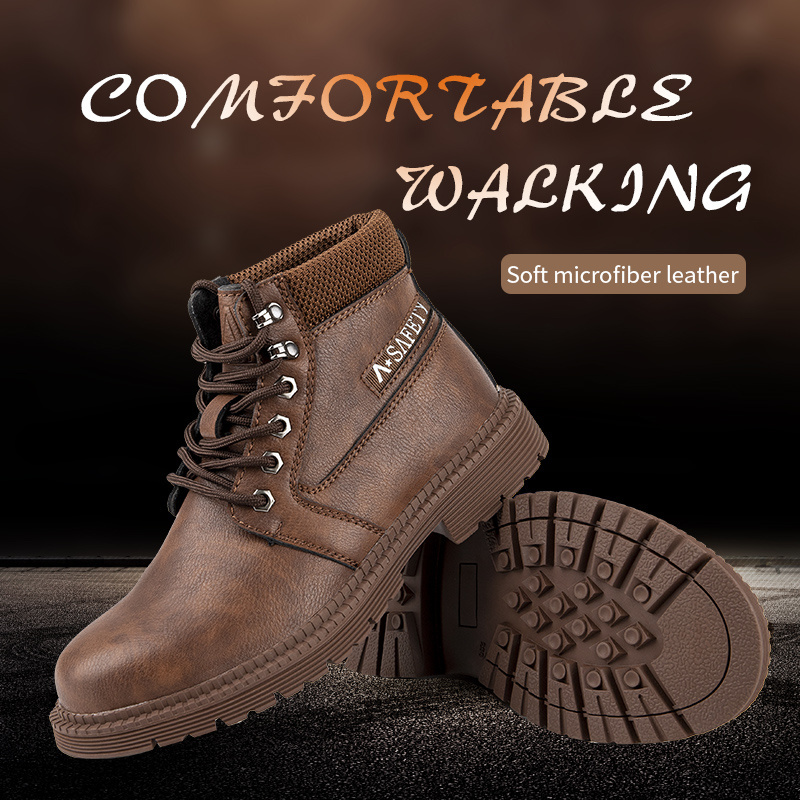 Waterproof Anti Smashing Leather Industrial Safety Shoes Boots With Steel Toe Cap