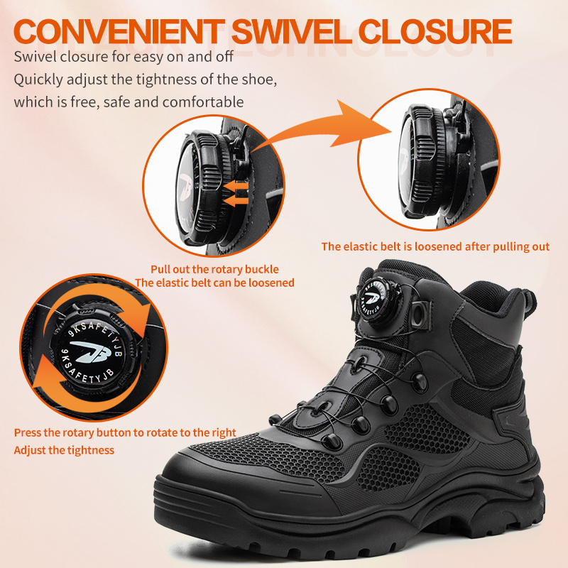 2023 New Rotary Steel Lace Working Casual Black Safety Shoes Safety Boots For Men