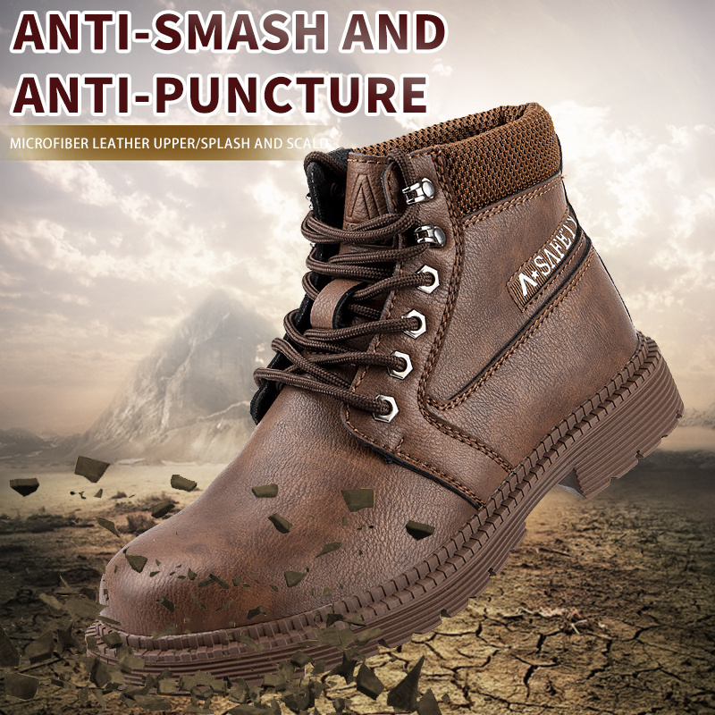 Waterproof Anti Smashing Leather Industrial Safety Shoes Boots With Steel Toe Cap