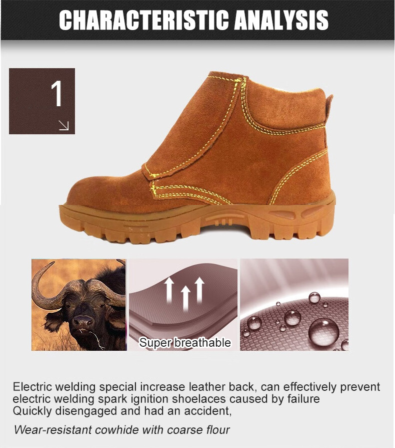 Suede Leather Upper Brown Cat Shoes Work Boots Brand Safety Shoes Boot For Welding