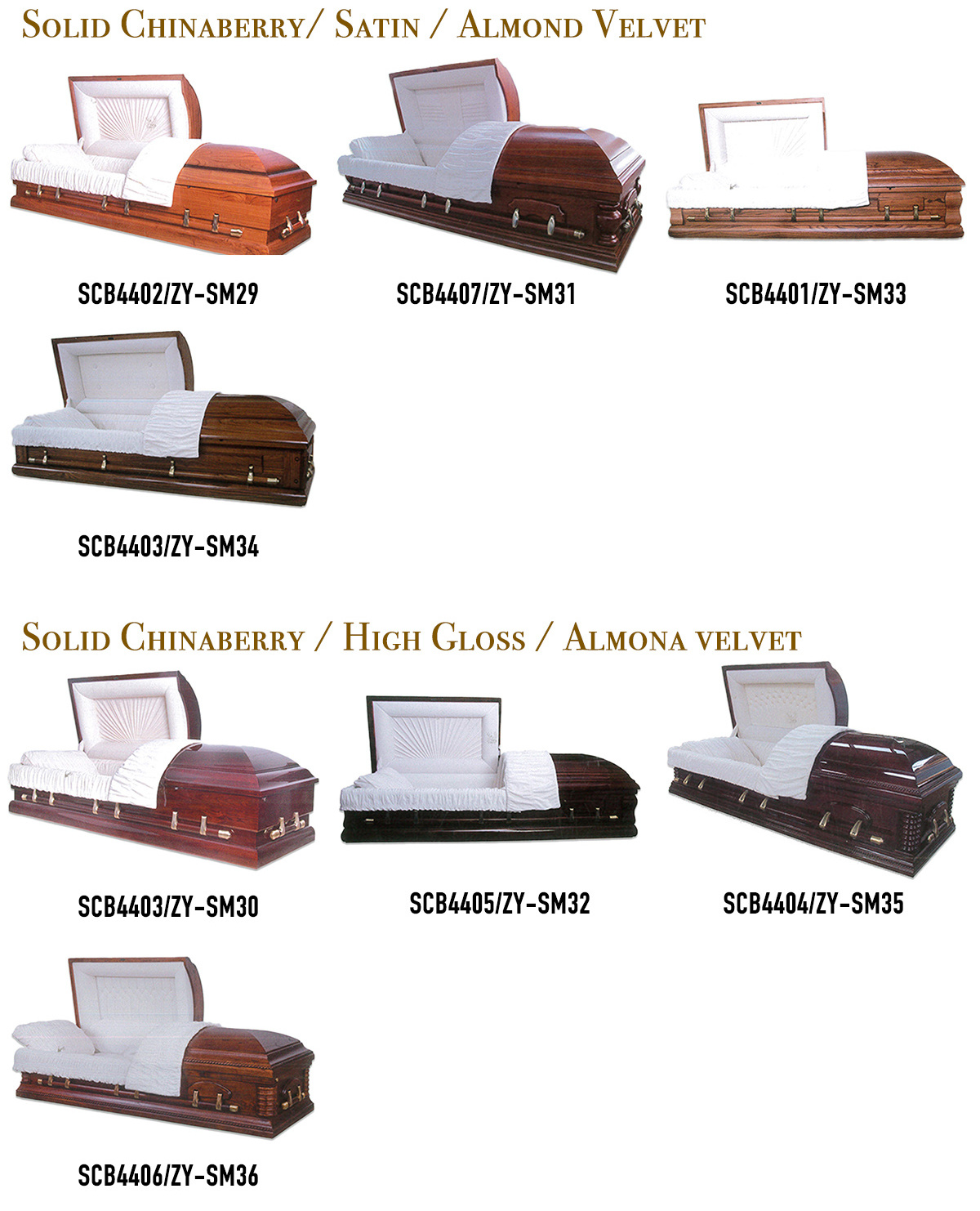 Solid Mahogany High Gloss Almond Velvet Solid Wood Funeral Coffin & Casket