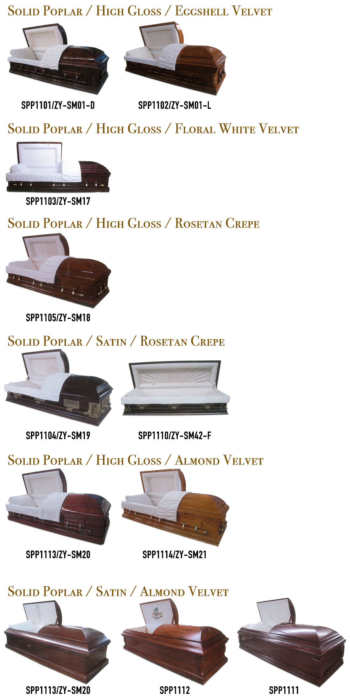 Italy Style Solid Wooden Solid Pine Satin Almond Velvet  Coffin for Funeral Use