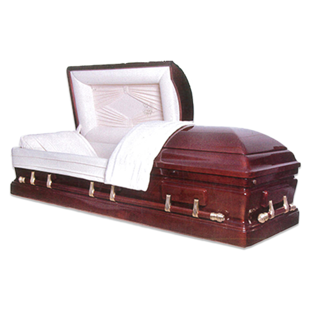 Solid Mahogany High Gloss Almond Velvet Solid Wood Funeral Coffin & Casket