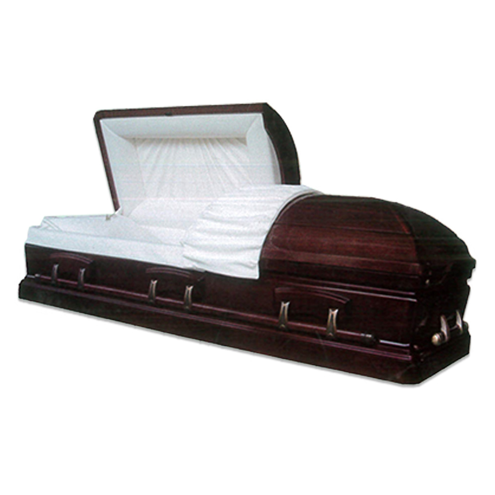 Newest Italy Style Christian  Solid Mahogany High Gloss Almond Velvet Wooden Coffin and Casket