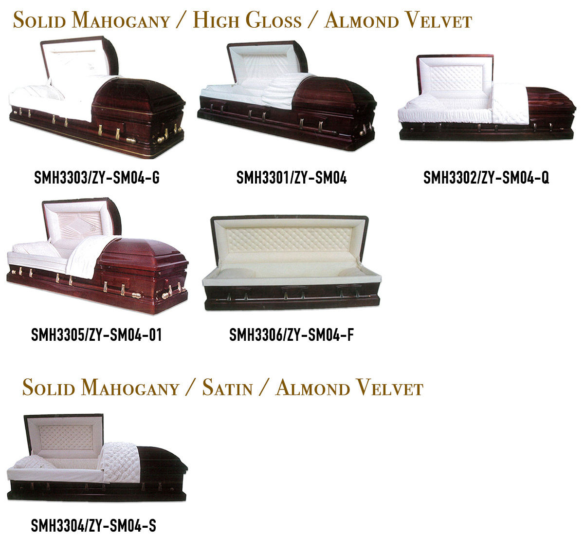 Solid Mahogany High Gloss Almond Velvet Solid Wood Funeral Coffin & Casket