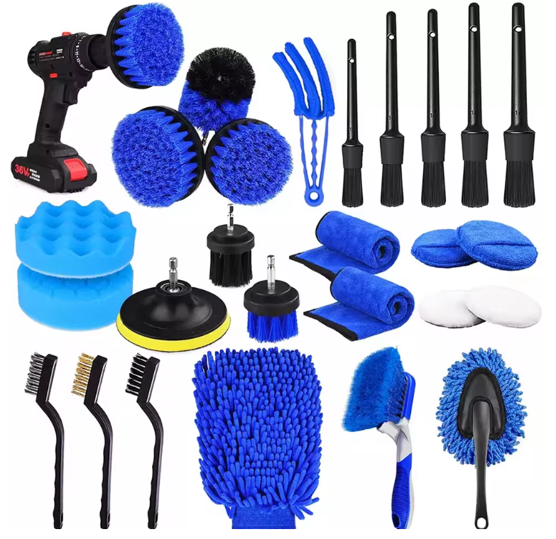 New Design Detailing Car Cleaning Brush 26 Pcs Nylon Washing Drill Cleaning Brush Set Car Brush Set