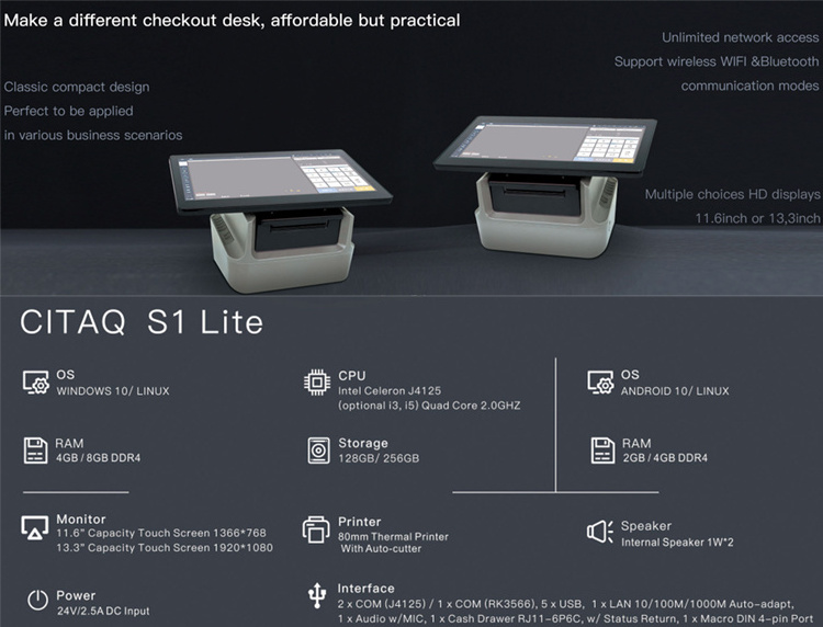 portable cash register CITAQ S1 Pos all in one restaurant retail payment pos terminal pos tablet battery powered cash register