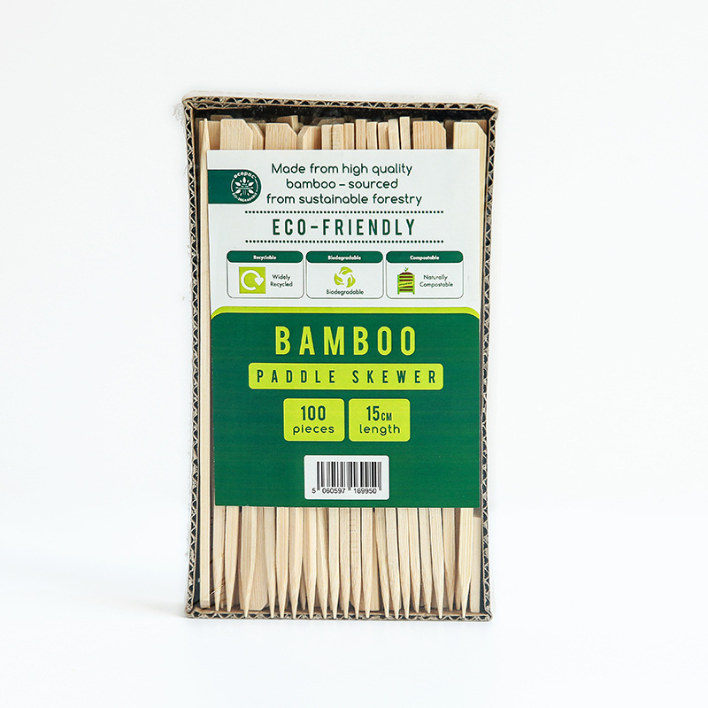 Eco Friendly Natural Bamboo BBQ Skewer Food Picks Paddle Kebab Bamboo Skewers With Box