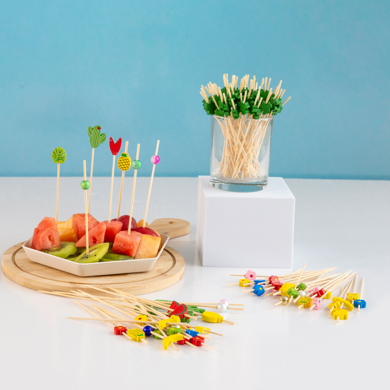 custom high quality disposable decorative wooden bamboo fruit cocktail fruit picks