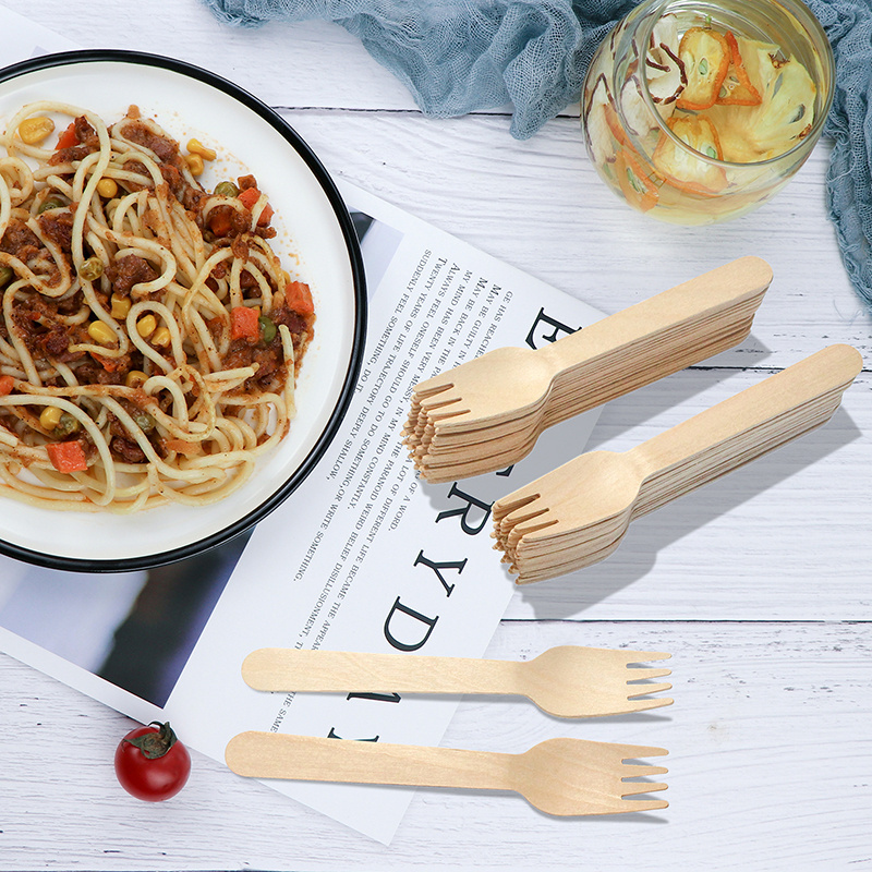 Factory wholesale disposable wooden forks biodegradable fork with custom design