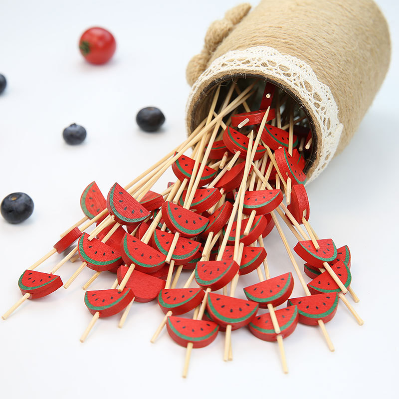 custom high quality disposable decorative wooden bamboo fruit cocktail fruit picks