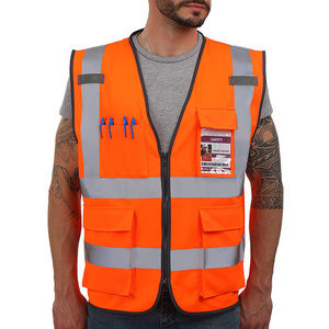 factory best quality customized logo class 3 construction hi-vis safety vests with pockets