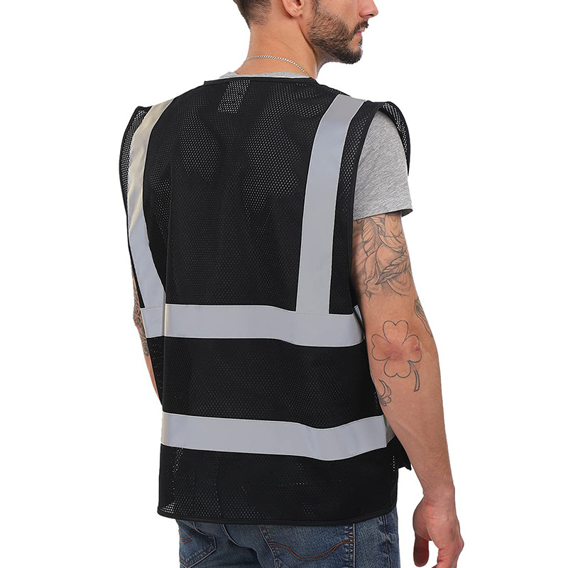 2022 Popular Safety Multi Pocket Security Vest Black Reflector Personal Protective Vest