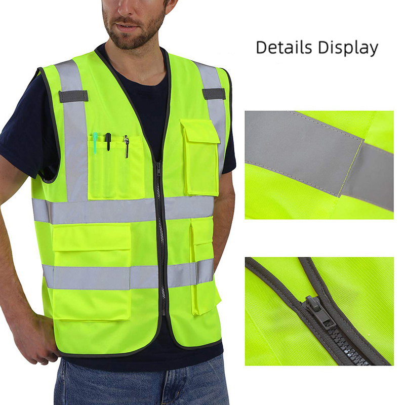 2022 Popular Safety Multi Pocket Security Vest Black Reflector Personal Protective Vest