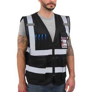 2022 Popular Safety Multi Pocket Security Vest Black Reflector Personal Protective Vest