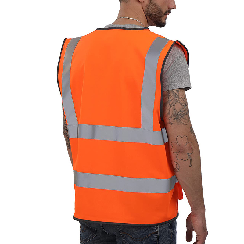 Factory breathable customized logo high visibility reflective construction workers black tone safety vest